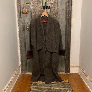 XL 1X 2XL  Large Vintage 50s 60s high neck tie neck collar grey brown wool swing